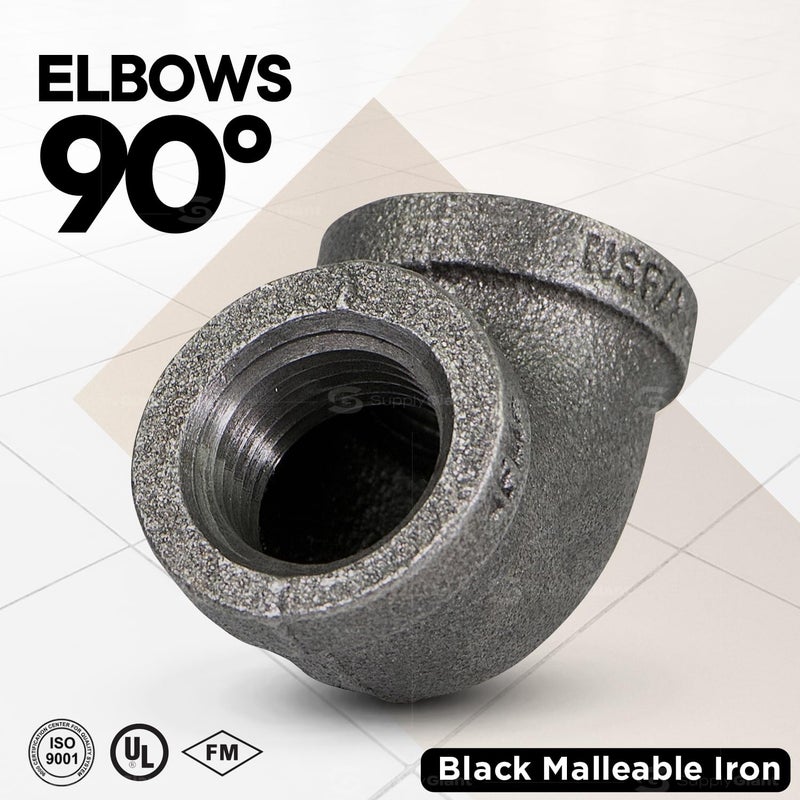 SUPPLYGIANT SUPPLY GIANT CNOM0200 2" 90 Degree Malleable Iron Elbow Fitting for High Pressures with Female Thread Connects and Black Finish, 2 - Image 2